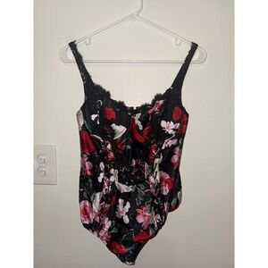 Atelier‎ Victoria's Secret Noir Satin Lace Trim Bodysuit NWT Size M $168 MSRP